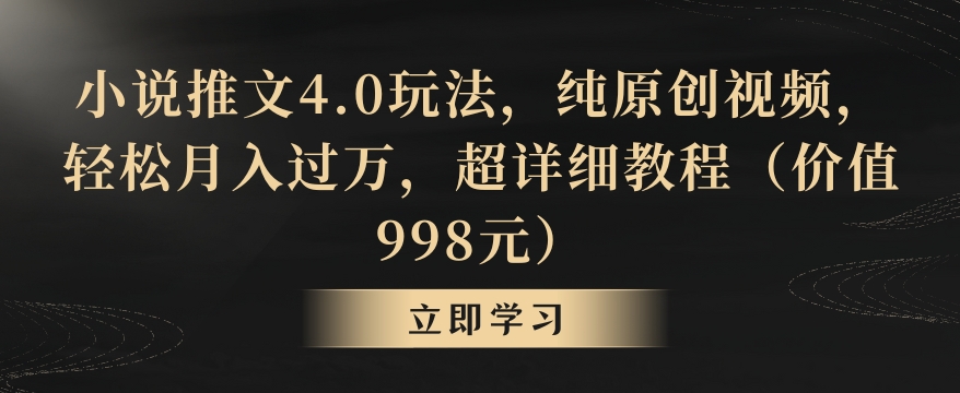 小说推文4.0玩法，纯原创视频，轻松月入过万，超详细教程（价值998元）【揭秘】-吗喽副业资源站