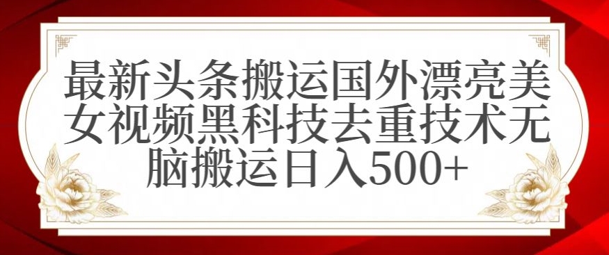 最新头条搬运国外漂亮美女视频黑科技去重技术无脑搬运日入500+【揭秘】-吗喽副业资源站