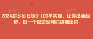 2024拼多多日销0-100单实操，让你迅速起步，做一个稳定盈利的店铺出来-吗喽副业资源站