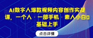 AI数字人爆款视频内容创作实战课,一个人·一部手机·素人小白0基础上手-吗喽副业资源站