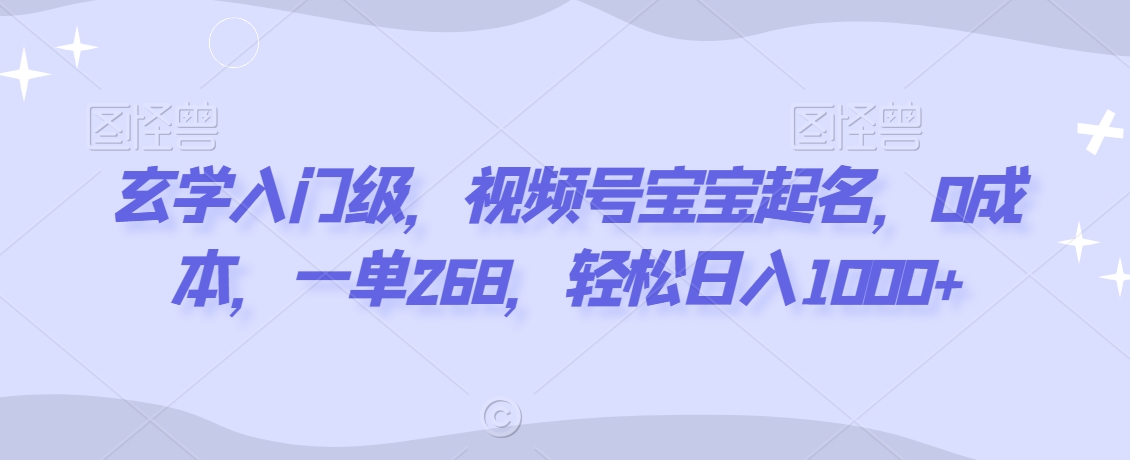 玄学入门级，视频号宝宝起名，0成本，一单268，轻松日入1000+【揭秘】-吗喽副业资源站