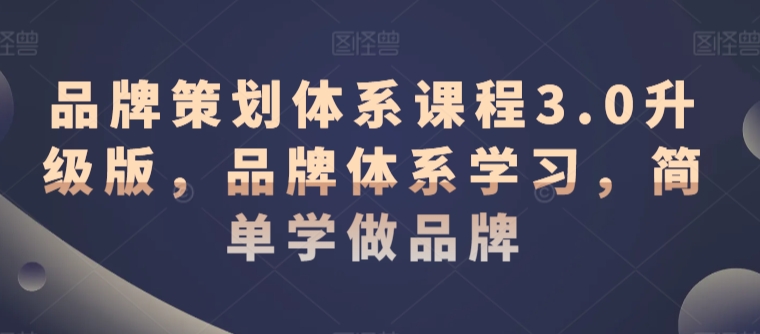 品牌策划体系课程3.0升级版，品牌体系学习，简单学做品牌-吗喽副业资源站