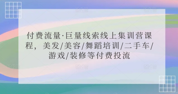付费流量·巨量线索线上集训营课程，美发/美容/舞蹈培训/二手车/游戏/装修等付费投流-吗喽副业资源站