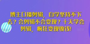 博主口播剪辑,自学坚持不下去?会剪辑不会变现?十天学会剪辑,疯狂变现收钱!-吗喽副业资源站