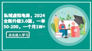 私域虚拟电商，2024全新升级3.0版，一单50-200，一个月1W+【揭秘】-吗喽副业资源站