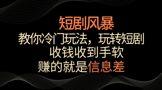 短剧风暴，教你冷门玩法，玩转短剧，收钱收到手软【揭秘】-吗喽副业资源站