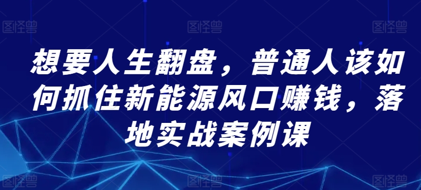 想要人生翻盘，普通人该如何抓住新能源风口赚钱，落地实战案例课-吗喽副业资源站