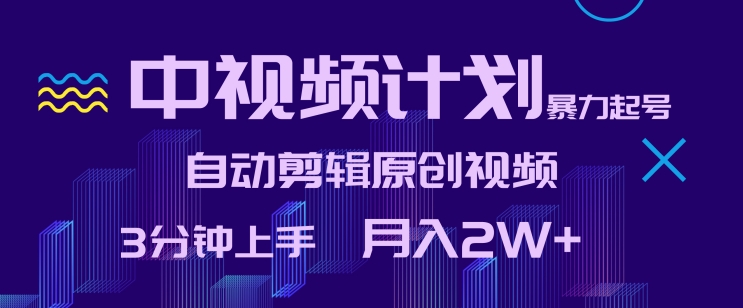 中视频计划暴力起号，自动剪辑原创视频，3分钟上手，月入2W+【揭秘】-吗喽副业资源站