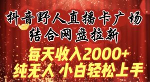 每天收入2000+,抖音野人直播卡广场,结合网盘拉新,纯无人,小白轻松上手【揭秘】-吗喽副业资源站