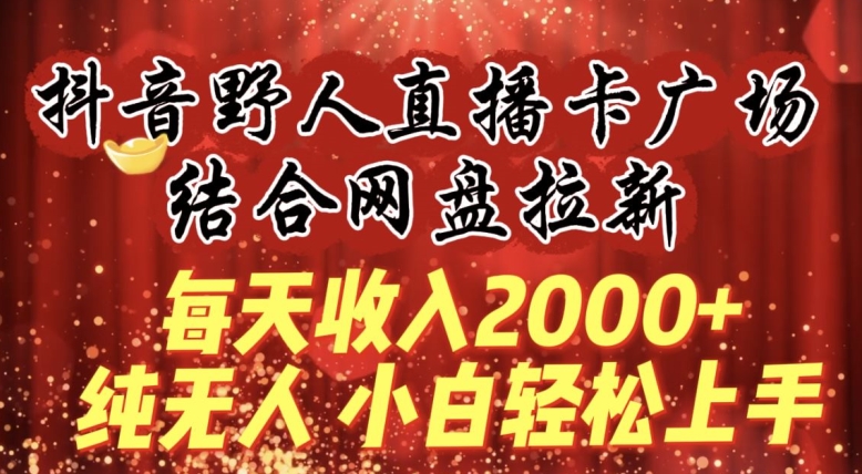 每天收入2000+，抖音野人直播卡广场，结合网盘拉新，纯无人，小白轻松上手【揭秘】-吗喽副业资源站