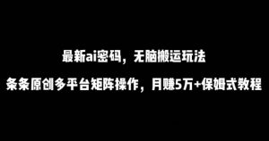 最新ai流量密码，傻瓜式搬运玩法，条条原创，多平台矩阵操作，月赚5万+保姆式教程【揭秘】-吗喽副业资源站