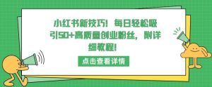 小红书新技巧，每日轻松吸引50+高质量创业粉丝，附详细教程【揭秘】-吗喽副业资源站