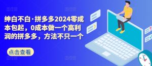 拼多多2024零成本包起,0成本做一个高利润的拼多多,方法不只一个-吗喽副业资源站