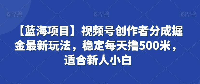 【蓝海项目】视频号创作者分成掘金最新玩法，稳定每天撸500米，适合新人小白【揭秘】-吗喽副业资源站