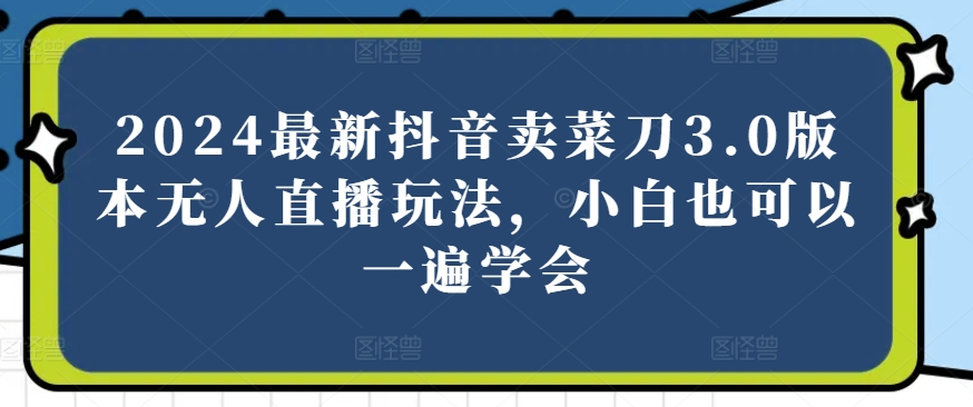 2024最新抖音卖菜刀3.0版本无人直播玩法，小白也可以一遍学会【揭秘】-吗喽副业资源站