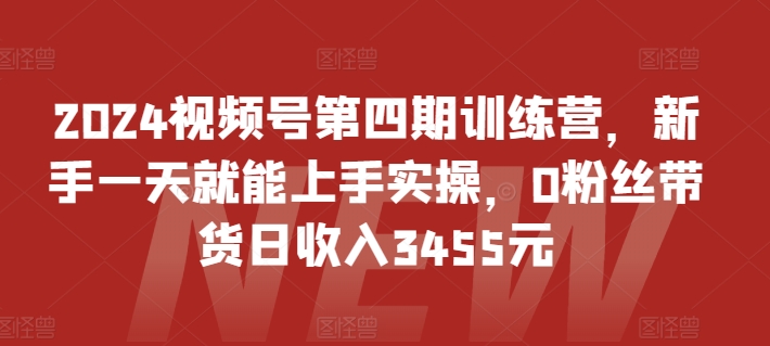 2024视频号第四期训练营，新手一天就能上手实操，0粉丝带货日收入3455元-吗喽副业资源站