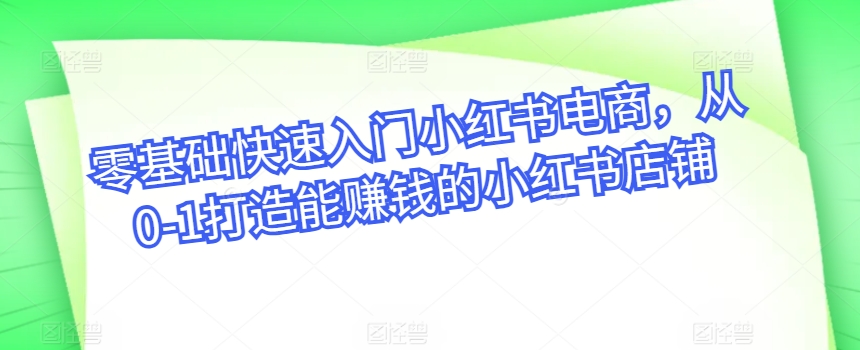 零基础快速入门小红书电商，从0-1打造能赚钱的小红书店铺-吗喽副业资源站