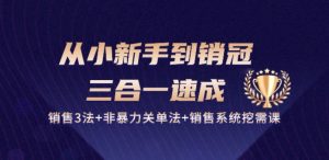 从小新手到销冠 三合一速成：销售3法+非暴力关单法+销售系统挖需课 (27节)-吗喽副业资源站