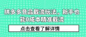 拼多多竞品截流玩法,新手也能0成本精准截流-吗喽副业资源站