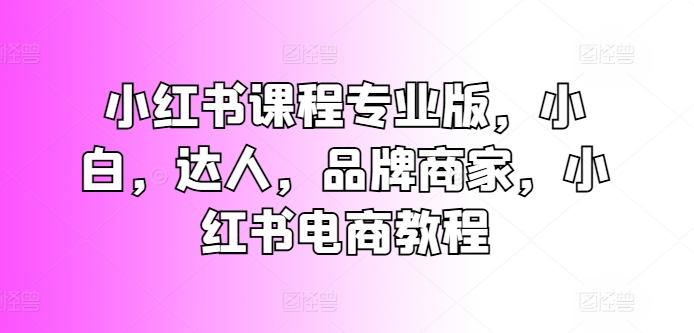 小红书课程专业版，小白，达人，品牌商家，小红书电商教程-吗喽副业资源站