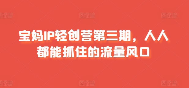 宝妈IP轻创营第三期，人人都能抓住的流量风口-吗喽副业资源站