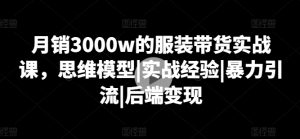 月销3000w的服装带货实战课,思维模型|实战经验|暴力引流|后端变现-吗喽副业资源站