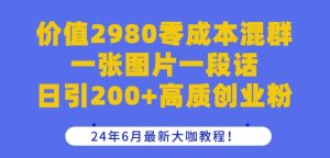价值2980零成本混群一张图片一段话日引200+高质创业粉，24年6月最新大咖教程【揭秘】-吗喽副业资源站