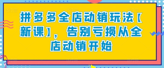 拼多多全店动销玩法【新课】，告别亏损从全店动销开始-吗喽副业资源站