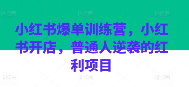 小红书爆单训练营，小红书开店，普通人逆袭的红利项目-吗喽副业资源站