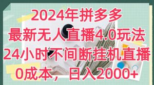 2024年拼多多最新无人直播4.0玩法，24小时不间断挂机直播，0成本，日入2k【揭秘】-吗喽副业资源站