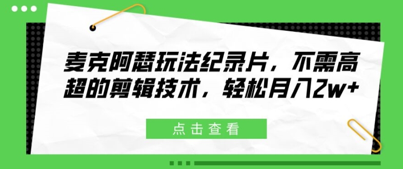 麦克阿瑟纪录片玩法大揭秘：零剪辑技术，月赚2W+轻松副业秘籍-吗喽副业资源站