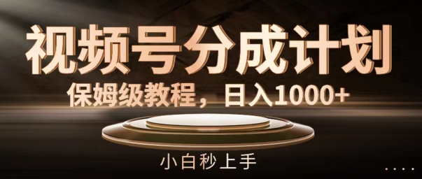 视频号分成计划：日赚千元秘籍，小白零基础秒变高手攻略-吗喽副业资源站
