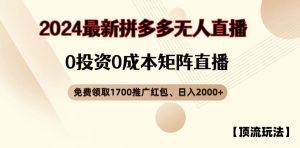 拼多多日赚2000+秘籍：顶流红包+0成本无人直播矩阵全揭秘-吗喽副业资源站