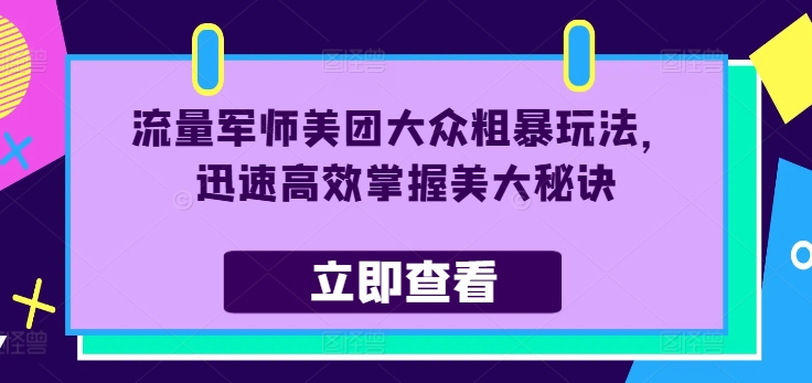 美团大众引流秘籍：流量军师揭秘极速高效成功法-吗喽副业资源站