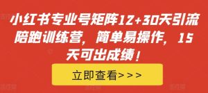 小红书专业号矩阵12+30天引流陪跑训练营，简单易操作，15天可出成绩!-吗喽副业资源站