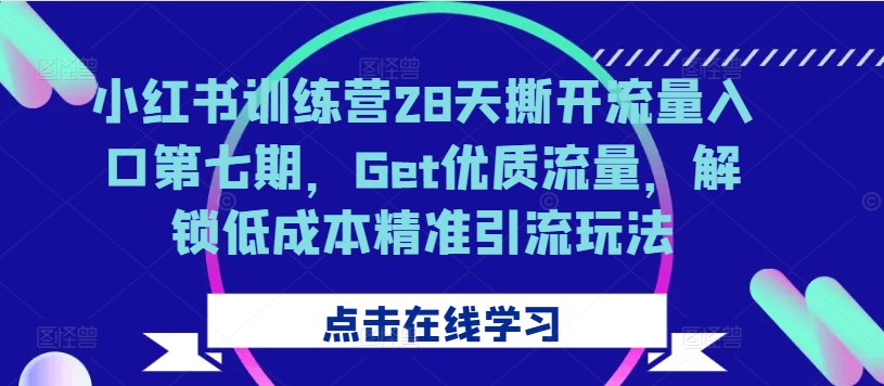 小红书训练营28天撕开流量入口第七期，Get优质流量，解锁低成本精准引流玩法-吗喽副业资源站