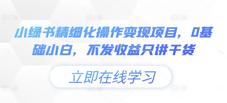 小绿书精细化操作变现项目，0基础小白，不发收益只讲干货-吗喽副业资源站