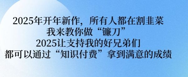 2025年开年新作，所有人都在割韭菜，我来教你做“镰刀” 2025让支持我的好兄弟们都可以通过“知识付费”拿到满意的成绩【揭秘】-吗喽副业资源站