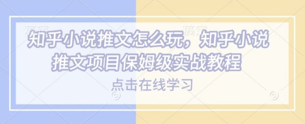 知乎小说推文怎么玩，知乎小说推文项目保姆级实战教程-吗喽副业资源站