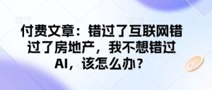 付费文章：错过了互联网错过了房地产，我不想错过AI，该怎么办？-吗喽副业资源站