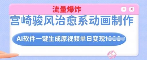 宫崎骏风治愈系动画制作，AI软件一键生成原创视频流量爆炸，单日变现多张，详细实操流程-吗喽副业资源站