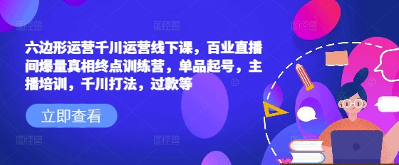六边形运营千川运营线下课，百业直播间爆量真相终点训练营，单品起号，主播培训，千川打法，过款等-吗喽副业资源站