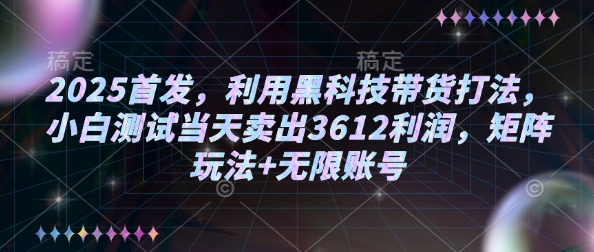 2025首发，利用黑科技带货打法，小白测试当天卖出3612利润，矩阵玩法+无限账号【揭秘】-吗喽副业资源站