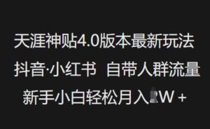 天涯神贴4.0版本最新玩法，抖音·小红书自带人群流量，新手小白轻松月入过W-吗喽副业资源站