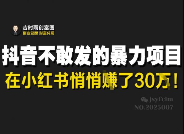 抖音不敢发的暴利项目，在小红书悄悄挣了30W-吗喽副业资源站