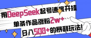 用DeepSeek起号速度开挂，单条作品涨粉2w+，日入5张+的暴利玩法-吗喽副业资源站