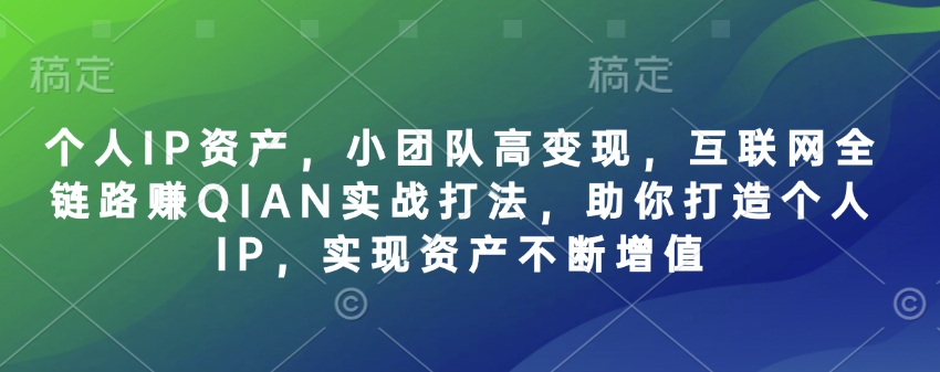 个人IP资产，小团队高变现，互联网全链路赚QIAN实战打法，助你打造个人IP，实现资产不断增值-吗喽副业资源站